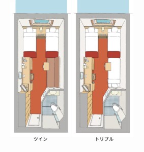 ぱしふぃっくびいなす ステートルーム 角窓（バルコニーなし）／15.3㎡（2）